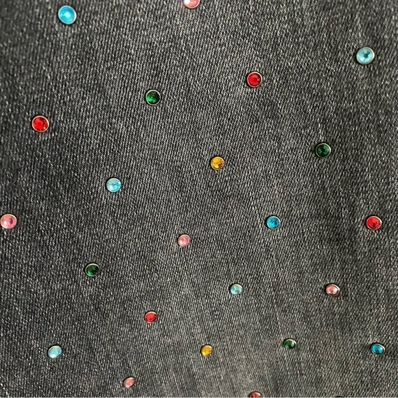 Alice + Olivia Skinny Leg Black Jeans Multicolor Crystals Print Mid-Rise size 28 - Picture 8 of 16